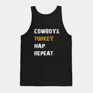 Cowboys Turkey Nap Repeat Thanksgiving Football Tank Top